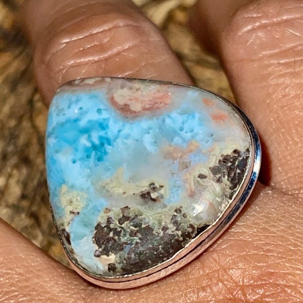 Dolphin Stone Caribbean Larimar Ring Size 12 1/2